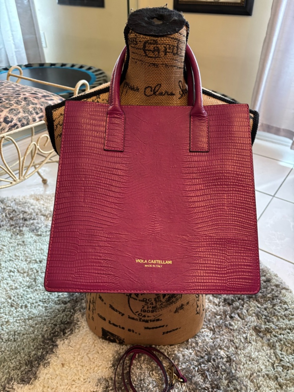 Viola Castellani Fuchsia Textured Tote Bag